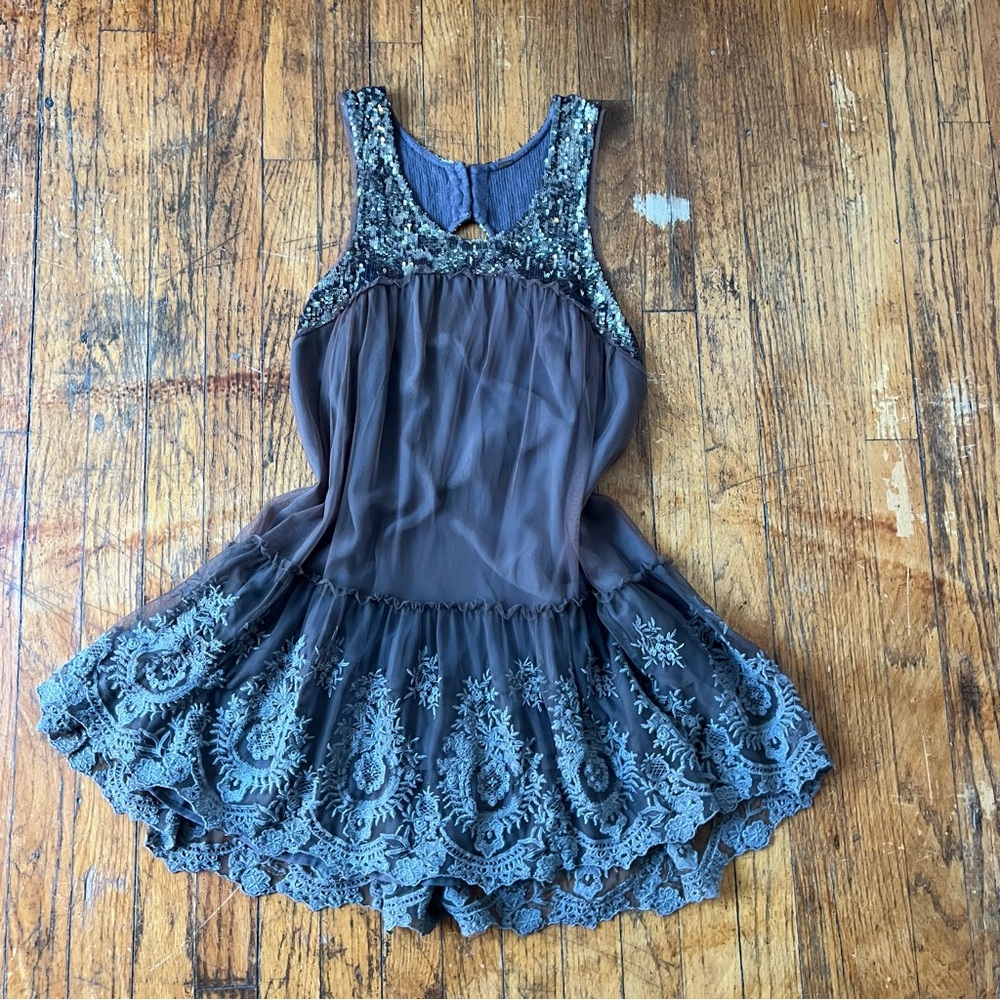 Free People Shimmer Sequin Mesh Tank Tunic